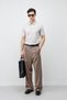 Beige Lyocell Blended Polo Collar Men's T-Shirt - 2