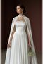 Strapless Pearl Detailed Cape Sleeve Chiffon Evening Dress Long Flared Wedding Party Dress