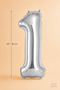 Silver Foil Balloon Number 1, 86 Cm, Helium Compatible Silver Color 1 Year Old Balloon, Large Size Number Balloon - 2