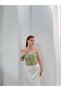 Women's Green Floral Patterned Strappy Asymmetrical Crop Blouse Jf32 - 4