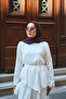 Women's Skirted Crêpe Voile Side Ribbon Detail Inner Lined Suit White - 3