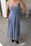Special Series Embroidery Detailed Strappy Linen Dress - Blue - 2