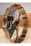 Tray with Wooden and Mirror Details, Peacock Pattern, Round, Winged Model, Antique Color, Large Size, Diameter 40 cm - 4