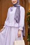 Rose Brooch, Elastic Sleeves, Patterned Lined Skirt, Voile Suit -Lilac - 5