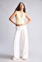 Wide Leg Regular Waist Standard Length Linen Blend White Trousers I4731Ax26Hs - 2