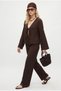 Women's Katty 100% Cotton Tie-Waist Elastic Waist Muslin Woven Top and Bottom Brown Set - 2