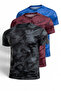 3-Pack Men's Moisture Wicking Quick Dry Athletic Technical Camouflage Patterned Sports T-Shirt Black-Claret Blue-Blue