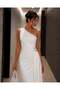 White One-Shoulder Draped Long Evening Dress with Buckle Accessories 583423 - 2