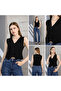 Women's Black V-Neck Buttoned Stylish Crepe Vest - 4