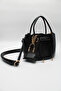 Women's Black Drawstring Crossbody Hand and Shoulder Bag with Charm Accessories - 6