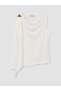White Draped Collar Gathered Blouse - 7