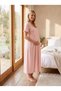 New Season Powder Summer Breastfeeding Feature Scallop Linen Detailed Design Short Sleeve 100% Cotton Maternity Nightgown - 4