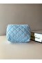 Women's Blue-White Polka Dot Patterned Quilted Makeup Bag and Travel Cosmetic Bag