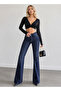 Navy Blue High Waist Lycra Cut-Cut Leg Spanish Style Jeans