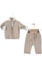 Cardigan+Bow Tie+Linen Pants 3-Piece Baby Boy Suit with Elastic Waist, Flexible and Comfortable Newborn Baby Suit