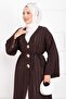 Gold Buttoned Lace-Up Long Kimono Brown - 2