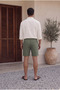 Men's Khaki Muslin Fabric Look Woven Shorts Summer Efil Efil with Back Pockets - 2