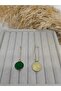 Gold Color Emerald Green Enamel Round Plate Wire Hook Dangle Stylish Women's Earrings - 4