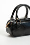 Women's Black Wrinkled Textured Faux Leather Hand and Shoulder Bag - 2