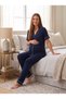 New Season Navy Blue Buttoned Design Ribbed Short Sleeve 100% Cotton Maternity Pajama Set - 2