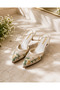 Women's Cream Floral Embroidered Pointed Toe Thin Heeled Slingback Shoes - 2