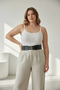 Plus Size Black Women's Belt with Thick Form and Double Buckle Staple Detail - 2