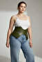 Large Size Khaki Women's Belt with Corset Look and Thick Leather - 2