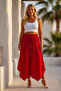 Red Pocketed, Lined, Elastic and Tie-Waist, Wide Leg, Casual Cotton Woven Trousers 98 66