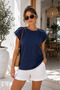 Women's Navy Blue Cotton Modal Crew Neck T-Shirt - Short Sleeve Blouse with Accessory Detail - 5