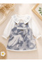 Girl's Floral Patterned Shirt Dress Set – Stylish Combination with Collared Long Sleeve Blouse and Lace Detail - 3