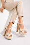Women's Katina Beige Patent Leather 13 cm Platform Heeled Shoes - 2