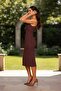 One Shoulder Pleated Mermaid Evening Dress Sleeveless Lined Midi Graduation Wedding Guest Dress - 5