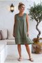 Khaki Lace Collar Sleeveless Lined Skirt Embroidered Casual Cotton Woven Dress 102 55 - 5