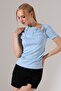 Women's Modal Brooch Detailed Draped Short Sleeve Blouse
