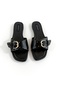 Palma Black Leather Buckle Detail Women's Slippers - 2