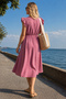 Women's Dusty Rose Double Breasted Collar Shoulder Ruffle Detailed Elastic Waist Midi Length Dress Arm-26Y001141 - 2