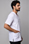 Men's Envelope Collar Short Sleeve Single Top White Flexible Lycra Belinda Fabric Doctor Uniform - 2