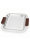 Luhpar Silver Square Stainless Steel Serving Tray with Wooden Handles – 30×30 cm