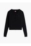 Women's Crew Neck Buttoned Cotton Cardigan - Black - 6