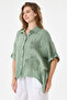 Women's Khaki Italian 100% Linen Low Sleeve Oversize Linen Shirt Size 38 - 44 - 4