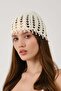 Pearl Detailed Perforated Summer Knitted Beanie Y8252 Cream - 4
