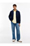 Men's Regular Fit Logo Signed Stand Collar Long Sleeve Navy Blue Jacket - 2