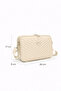 Women's Cream Leather V Quilted Stitching Design Cross Strap 3-Compartment Double Zipper Daily Shoulder Bag - 4