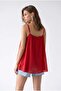2195 Women's Lined Strappy Modal Gathered Casual Blouse Red - 5