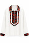 Niche Design Embroidered Zipper Closure Shirt White