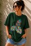 Colorful Tropical Leaf Printed Crew Neck Casual Unisex Oversize T-Shirt - Cotton Casual T-Shirt