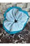 Okul White Turquoise Striped Lace Scrunchie Rubber Hair Tie - 3