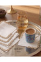 6 Linen Fabric Embroidered Coffee Side Cocktail Napkins & Coasters Serving Napkins - 3
