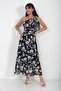 Women's Helen One-Shoulder Buckle Detailed Lined Leaf Pattern Long Chiffon Dress - 3