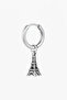 Unisex Silver Color Surgical Steel Eiffel Tower Figured Dangle Hoop Earrings - 2